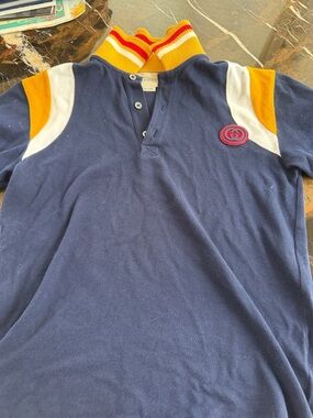 Gucci Navy Polo with Yellow & White Accents